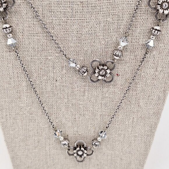 Brighton Joan of Arc Long Floral Station Silver Tone Crystal Necklace - Picture 3 of 9